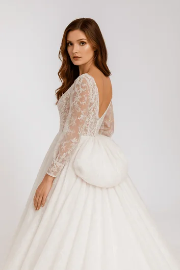 Professional wedding dress bustle alterations showing elegant train management for reception dancing