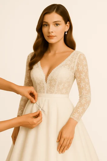 Professional wedding dress alterations showing expert bridal tailoring and fitting services